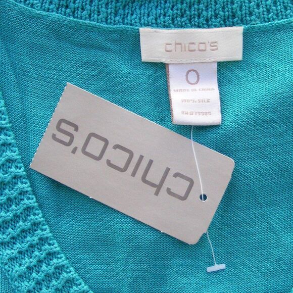 new CHICO'S Tank Top, 0/S, Knit, Cyan Trisha, Modest cut - Picture 9 of 11